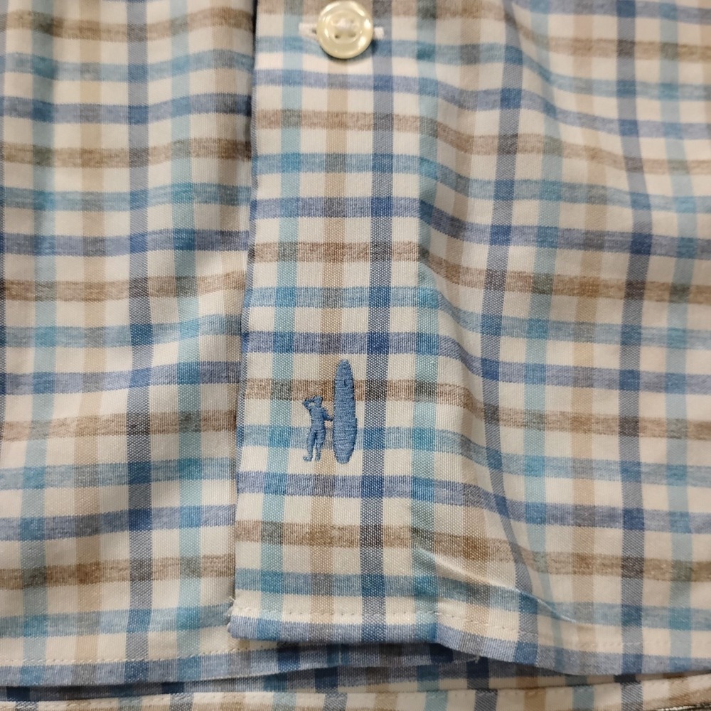johnnie-O Prepformance Size XL Blue Tan Grid Plaid Lightweight Button Down - Picture 4 of 11